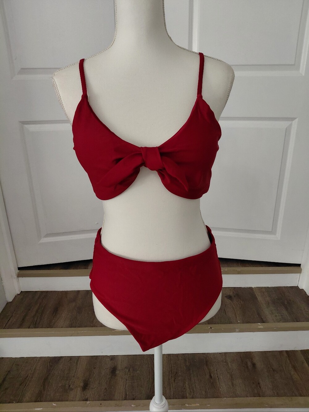 Blooming Jelly Two-Piece Burguny Front Knot  Tie High-Waist Bikini  Swimsuit XL